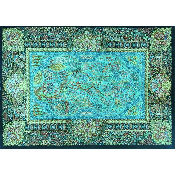 Ahgly Company Indoor Rectangle Persian Turquoise Blue Traditional Area Rugs, 5' x 8'