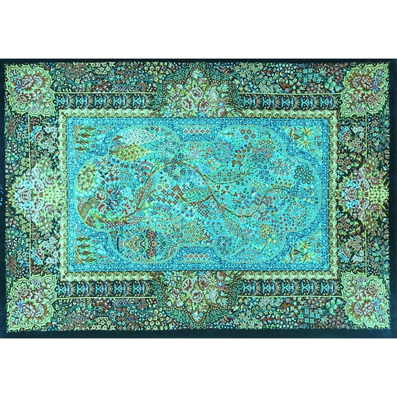 Ahgly Company Machine Washable Indoor Rectangle Persian Turquoise Blue Traditional Area Rugs, 5' x 7'