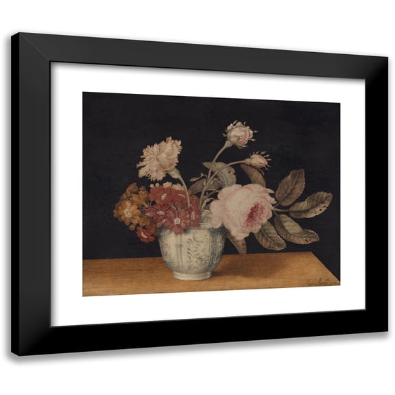 Alexander Marshal 14x12 Black Modern Framed Museum Art Print Titled - Flowers in a Delft Jar (1663)
