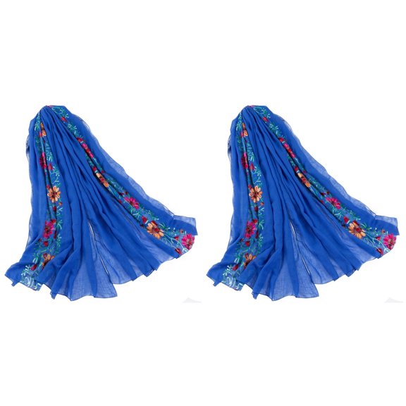 2 Count Floral Veil Shawl Wraps for Women Dressy Cotton Scarf 's Blue