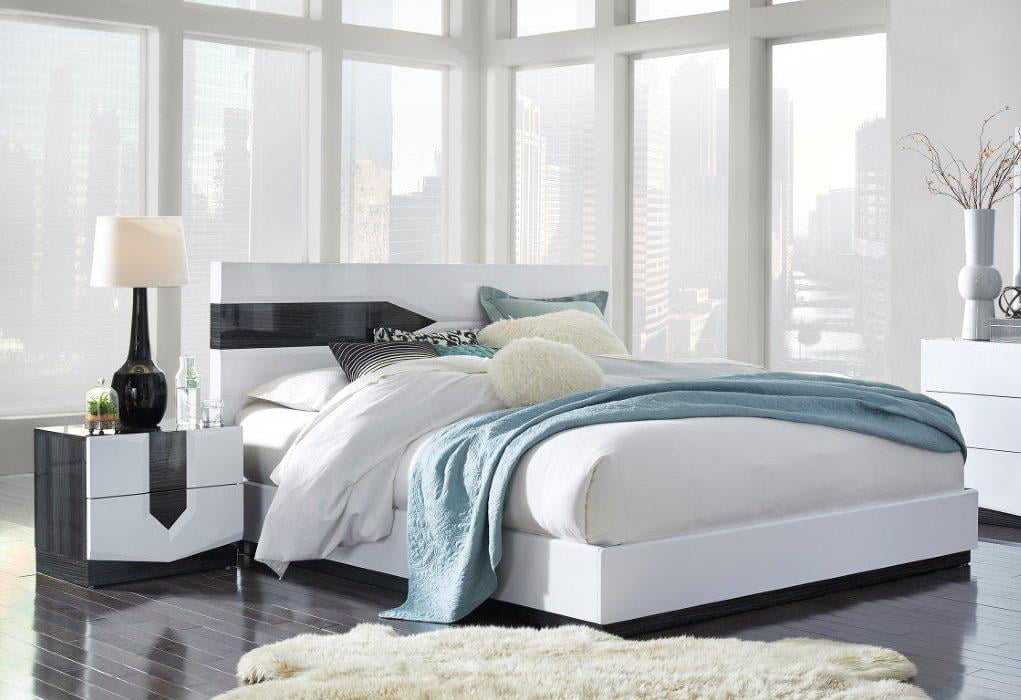 Modern High Gloss White Finish King Bedroom Set 3pcs Hudson Global Usa