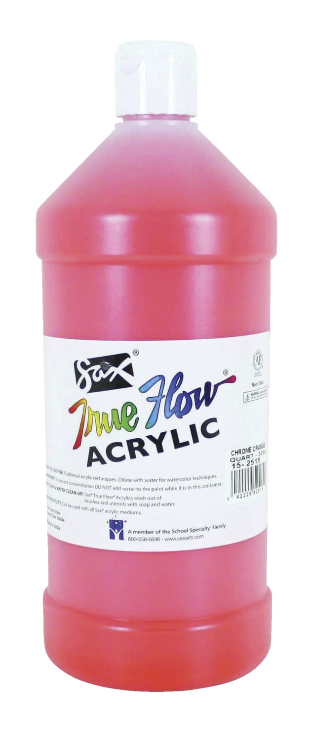 Sax True Flow NonToxic Waterproof Medium Body Acrylic Paint, 1 qt Plastic Bottle, Chrome Orange