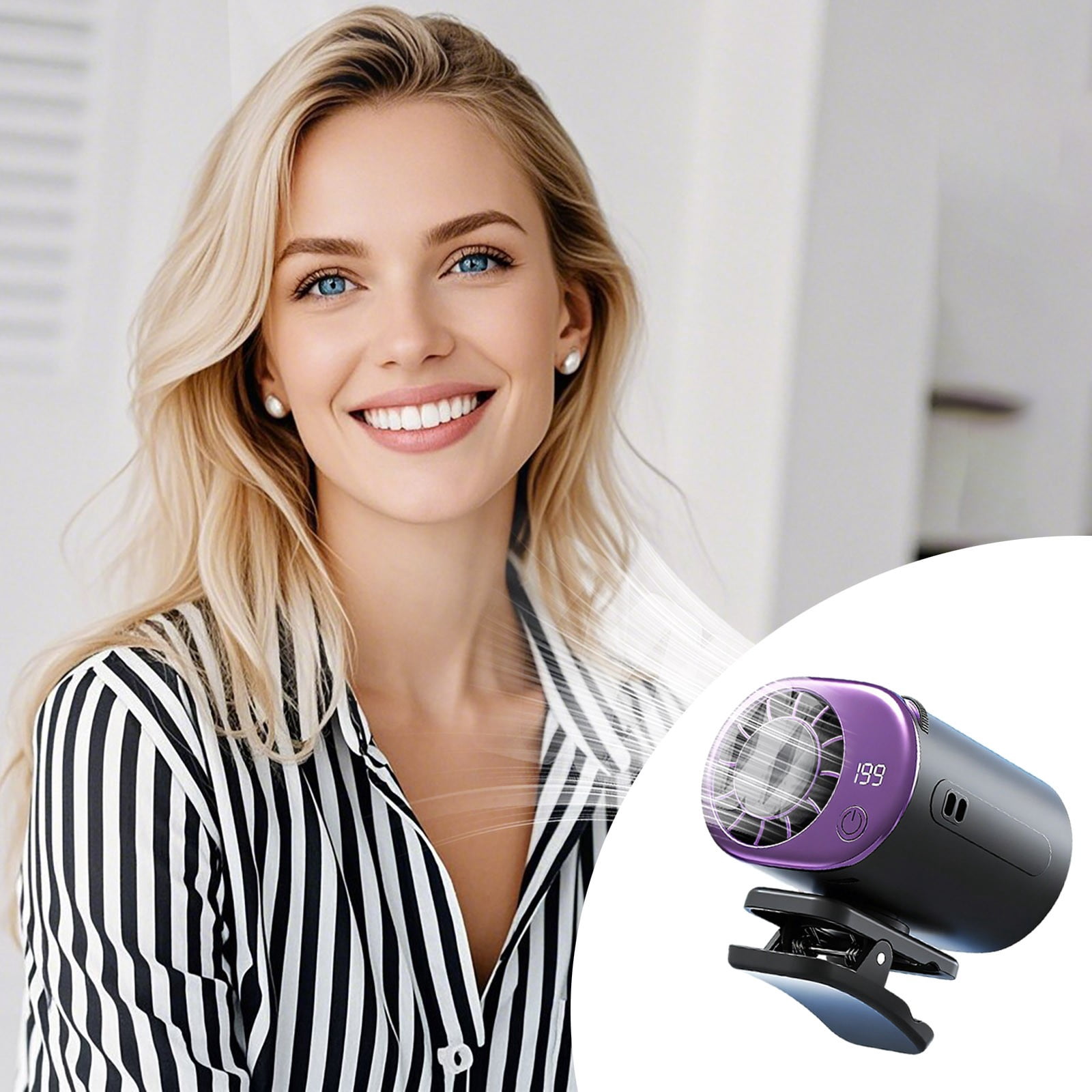 Clip on Fan with Digital Display, Rechargeable Portable Mini Fan, Usb-C, Ice Pack, for Car Office Travel Outdoor
