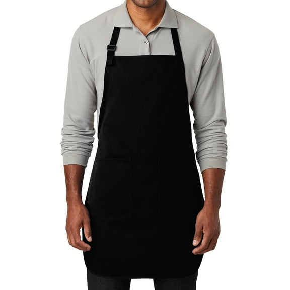 Men's Adjustable Cotton/Poly Twill Grilling Apron with Two Pockets, Black