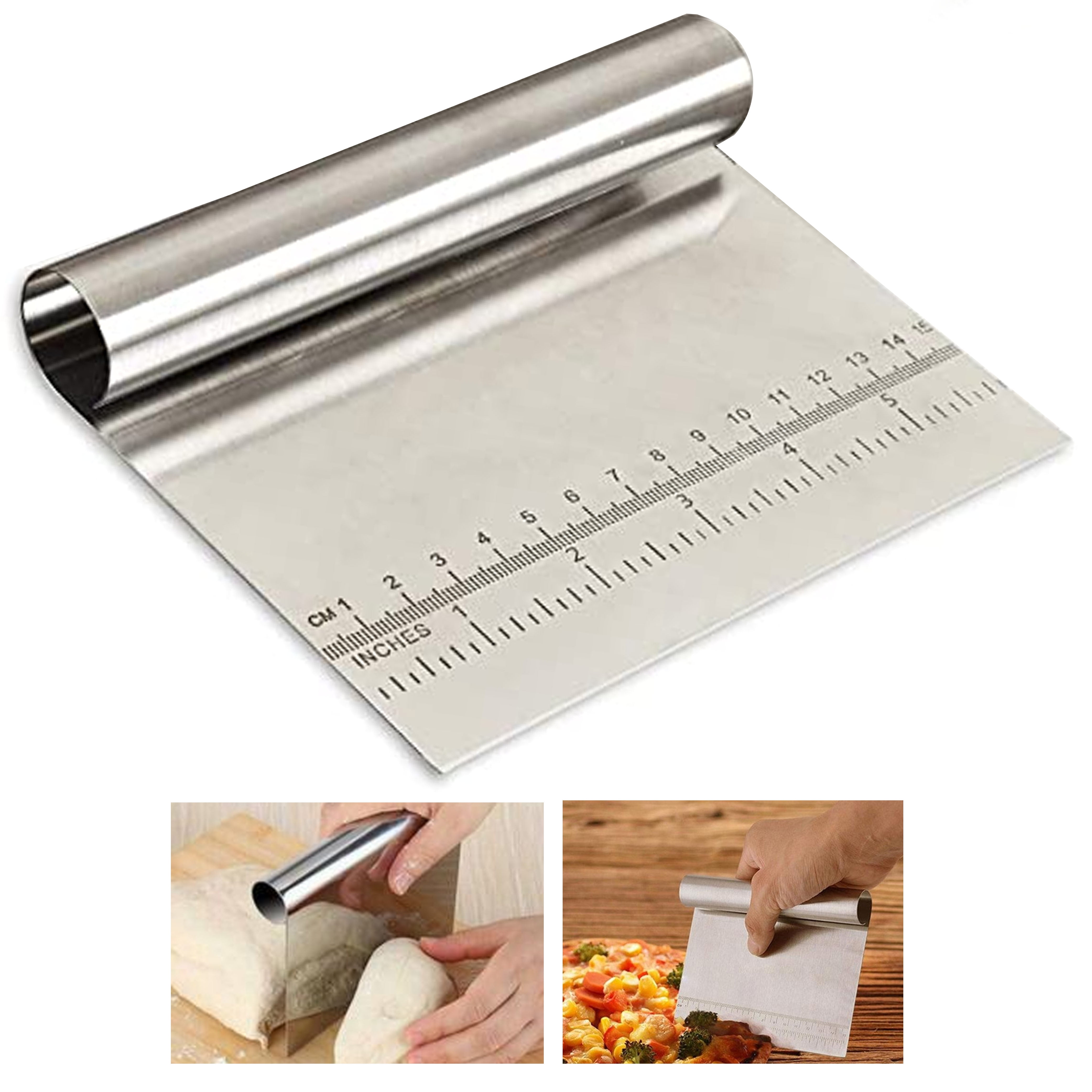 Stainless Steel Dough Scraper With Measuring Scale Pastry Pizza Cutter Kitchen 