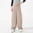 thumbnail image 5 of WAVSUF Girls Wide Leg Long Pants Breathable Lightweight Elastic Waist Wide Leg Spring Summer Casual Trousers Khaki 10-12, 5 of 7