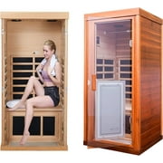 1 Person Far Infrared Sauna Room Cabinet Red Cedar Wood Low EMF 1350W Dry Sauna With BT Speaker Bearing 200KG