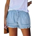 thumbnail image 1 of EYIIYE Women Washed Denim Shorts Casual Drawstring Elastic Waist Loose Shorts, 1 of 5