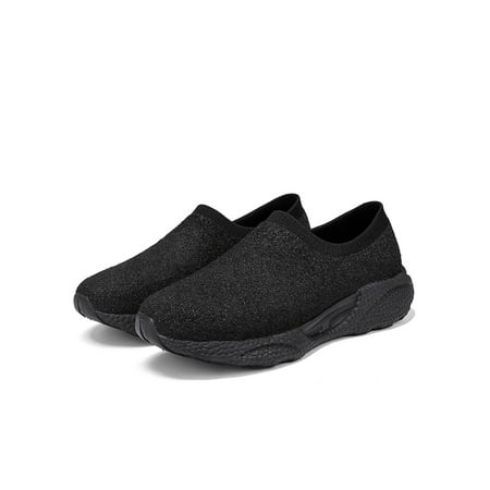 

Fangasis Unisex Casual Work Shoes Comfort Sneakers Non-Slip Walking Shoe Womens Mens Flats Rubber Upper Water Resistant Slip On Black 9.5