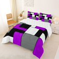 thumbnail image 3 of Castle Fairy Minimalism Color Block King Size Comforter Sets 3pcs,Mid Century Square Layout Comforters King Size,Purple Gray Black,Reversible,1 Comforter and 2 Pillowcases, 3 of 6