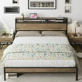thumbnail image 6 of Merluxy King Size Bed Frame Industrial Platform Bed with Charging Station, 2-Tier Storage Headboard/ No Box Spring Needed/ Noise-Free/ Rustic Brown, 6 of 8
