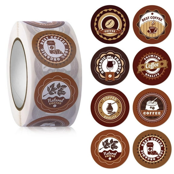 500Pcs Coffee Theme Label Stickers 1In Round Sealing Stickers for Caffee Bar Drinks Water Bottles Party Favor Gift Wrap