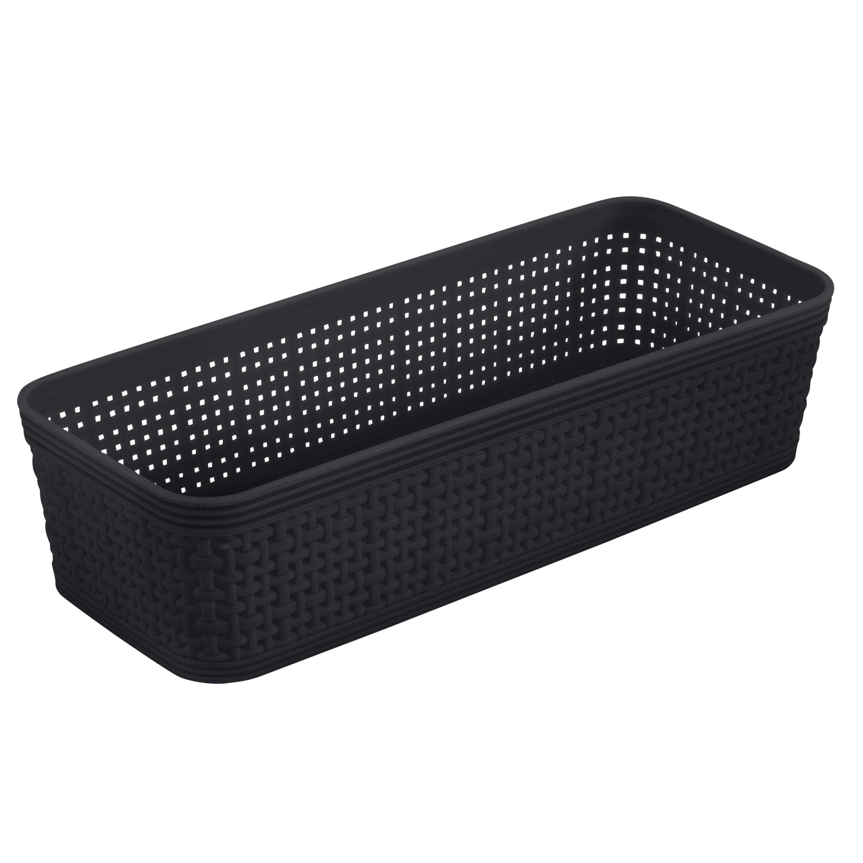 Begale Large Plastic Storage Bins Basket Organizer, Black, Set of 3