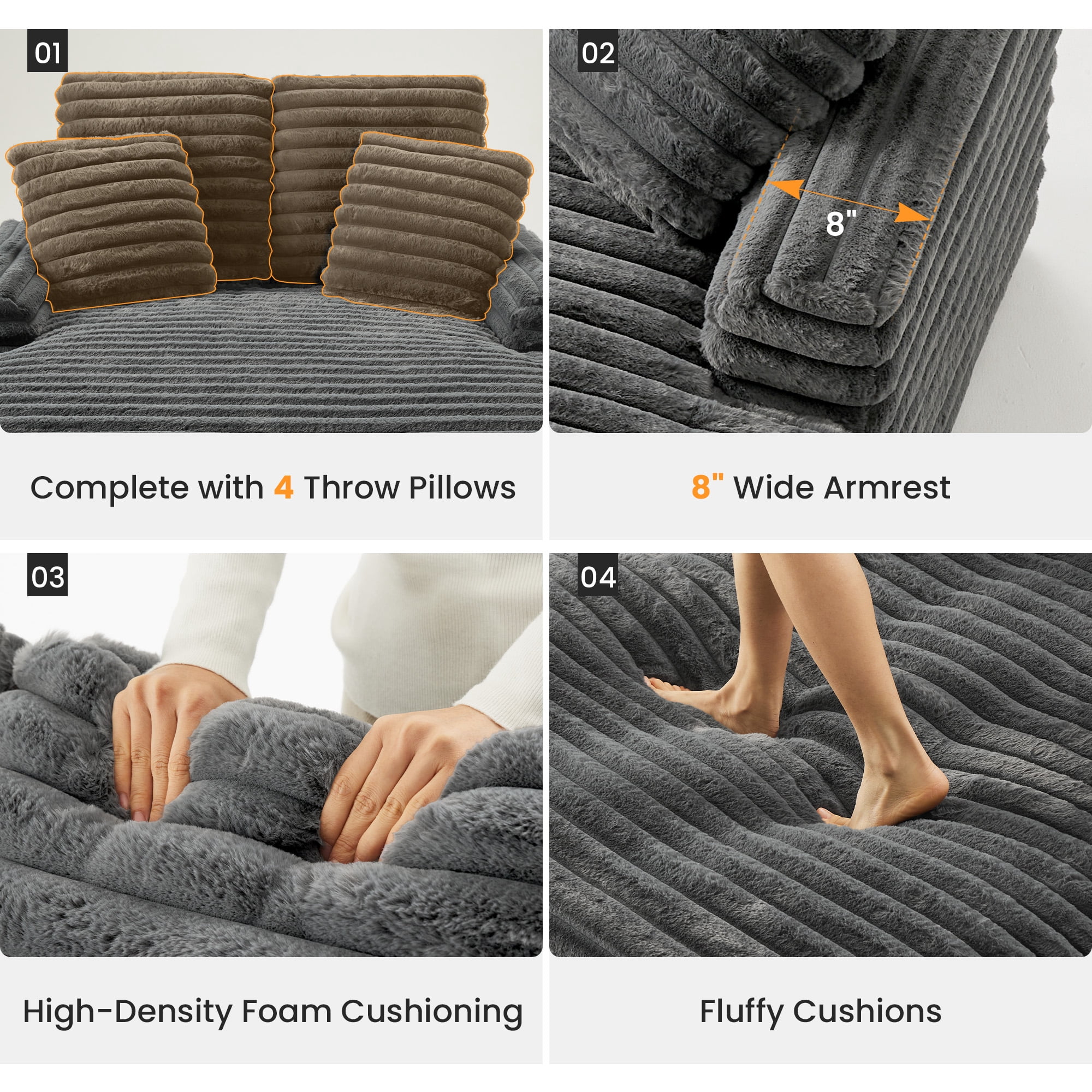 Oversized Chaise Lounge Chair Indoor, Upholstered Sofa Bed with Throw Pillows and Armrests, Sleeper Chair for Living Room, Bedroom,Light Grey