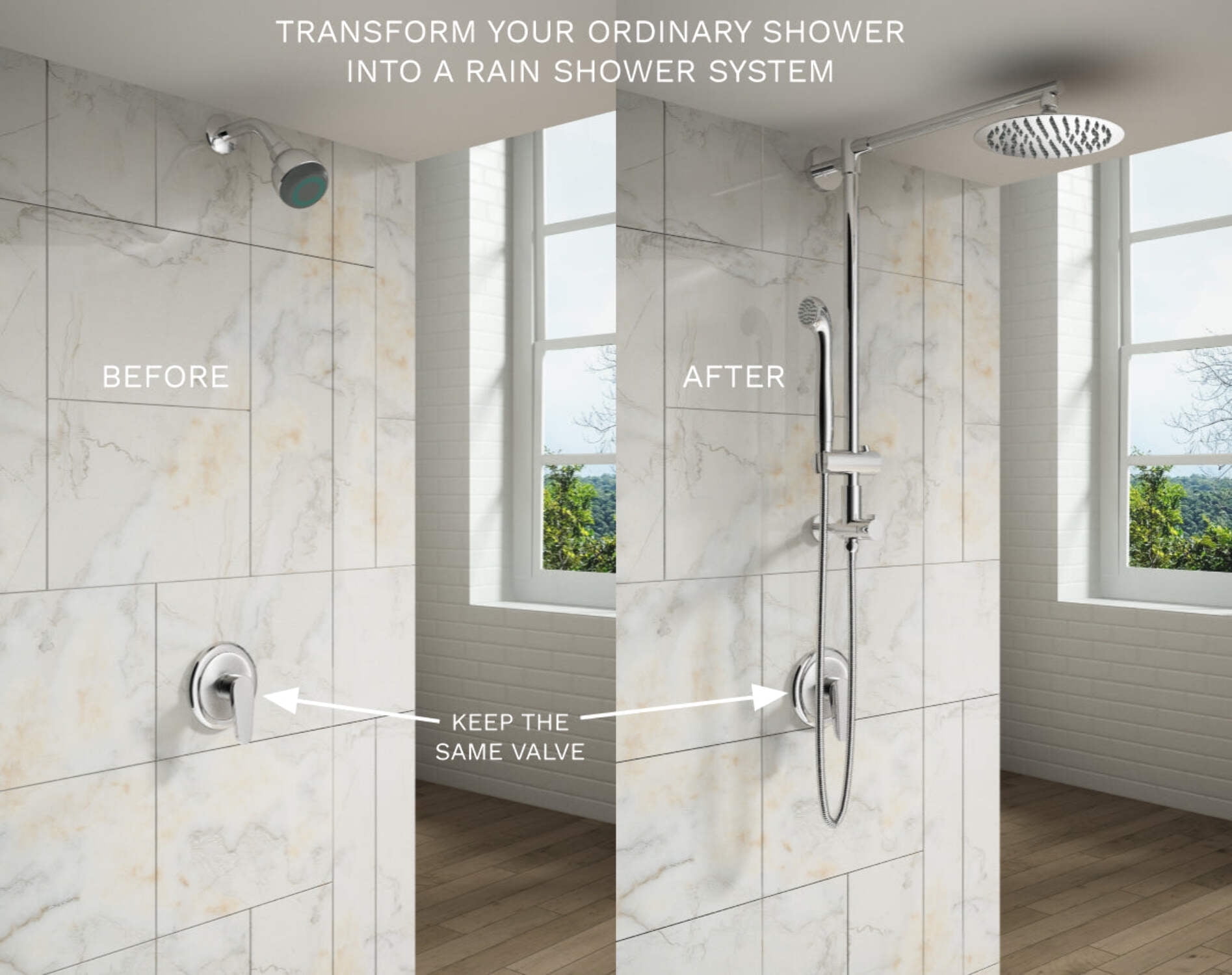 Fennocasa Polaris 1 Rain Shower Set, 8" Rainfall Shower Head & 3-Setting Handheld Shower Combo, Brushed Nickel