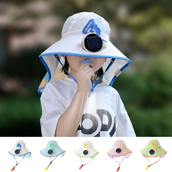 Kids Solar Fan Hat Wide Brim Animal Print 3 Speed USB Charging Cooling Sun Cap for Boys Girls Hiking Fishing Beach Outdoor by PALIFEUR