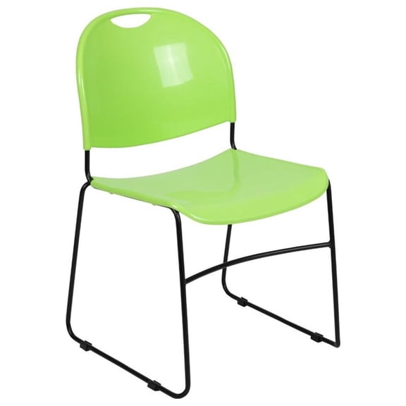 Bowery Hill Plastic Carry Handle Stacking Chair in Green and Black