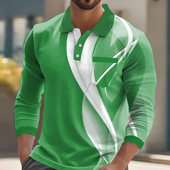 PNTUTB Men's Fashion Casual Long Sleeved Printed Lapel Collar with Button Comfortable Pullover Blouse