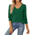 thumbnail image 3 of Garbnen Women's Sweater Knitted Basic V Neck Women's Long Sleeve Tops Lightweight Soft Fall Winter Warm Dressy Tunic Tops for Women Green L, 3 of 6