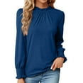 thumbnail image 2 of qolati Women's Dressy Casual Long Sleeve Tops 2023 Ruffle Round Neck Basic Fit T-Shirts Classic Loose Solid Color Work Going Out Shirt, 2 of 4