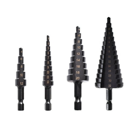 

Step Cone Drill Bits 4Pcs HSS Step Drill Bit Set Straight Groove Step Cone Drill Bit Drilling Wood Metal Hole Cutter