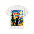 thumbnail image 1 of Camiseta de apoyo al orgullo LGBTQ con arte de gato y noche estrellada, 1 of 6
