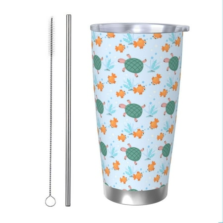 

Salouo Turtles And Goldfish Print 20oz Tumbler with Lid Stainless Steel Vacuum Insulated Tumbler Durable Insulated Coffee Mug Thermal Cup with Splash Proof Sliding Lid-Straw Two-piece Set