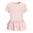 thumbnail image 6 of YUGYXL Women's Short Sleeve Peplum Top Ruffled Hem Crew Neck Casual Cute Summer Blouse Solid Color Loose Fashion Tunics Pink XXL, 6 of 8
