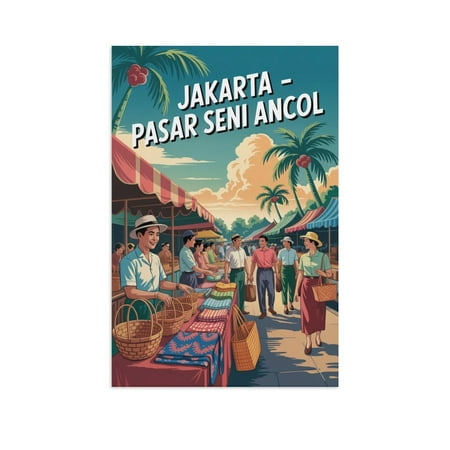 Jakarta Pasar Seni Ancol Poster Vintage Retro Travel Market Crafts Indonesia Wall Art Print Poster