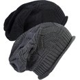 thumbnail image 1 of Pack de 2 gorros de invierno de punto suave y holgado en negro y gris oscuro para mujer y hombre, 1 of 5