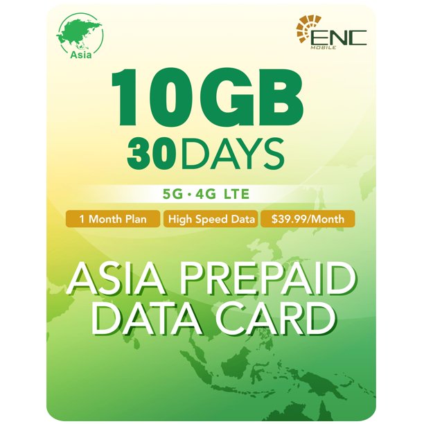 Tarjeta SIM Asia-Pacífico Japón solo 30 días de datos | 10 GB de alta velocidad 5G/4G LTE + datos il