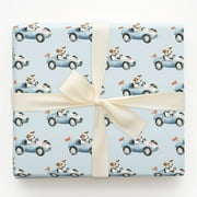 Watercolor Jack Russell Terrier in Vintage Blue Race Car Gift Wrapping Paper