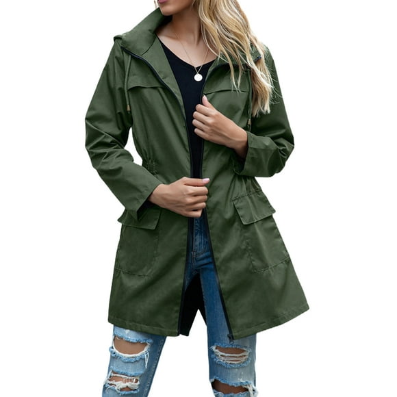 WIFORNT Women Light Rain Jacket Waterproof Active Outdoor Trench Raincoat with Hood Ladies Lightweight Windproof Windbreaker