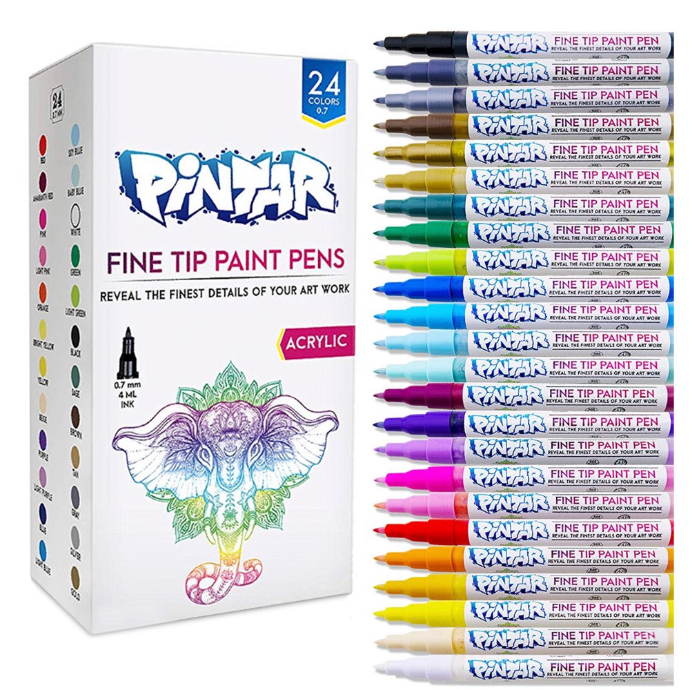 PINTAR Premium Acrylic Paint Pens (24Pack) Fine Tip Pens for Rock