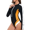 thumbnail image 4 of Women's Sleeveless One Piece Wetsuit Conservative Sexy Backless Color Matching Swimsuit with Removable Bra Pads for Swimming Vacation,Yellow,L, 4 of 5