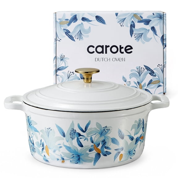 CAROTE 5QT Cast Iron Dutch Oven, Nonstick Cookware for Baking, Roasting, Braising & Cooking, Dual Handles,Blue