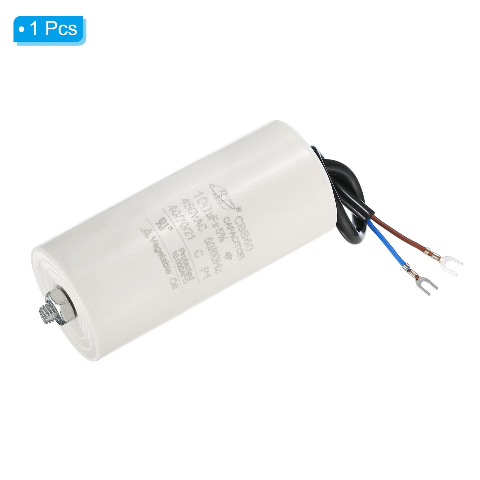 Uxcell CBB60 100uF Run Capacitor, AC450V 2 Wires 50/60Hz Cylinder with Screw 115x50mm