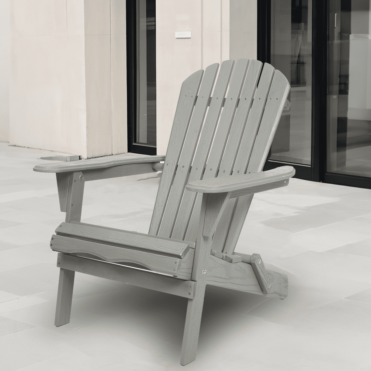 Embossed Cedar Wood Folding Adirondack Chair Set of 2, Outdoor Wooden Lounge Patio Chair with Smooth Finish, Foldable Garden Chair for Lawn Backyard, Gray