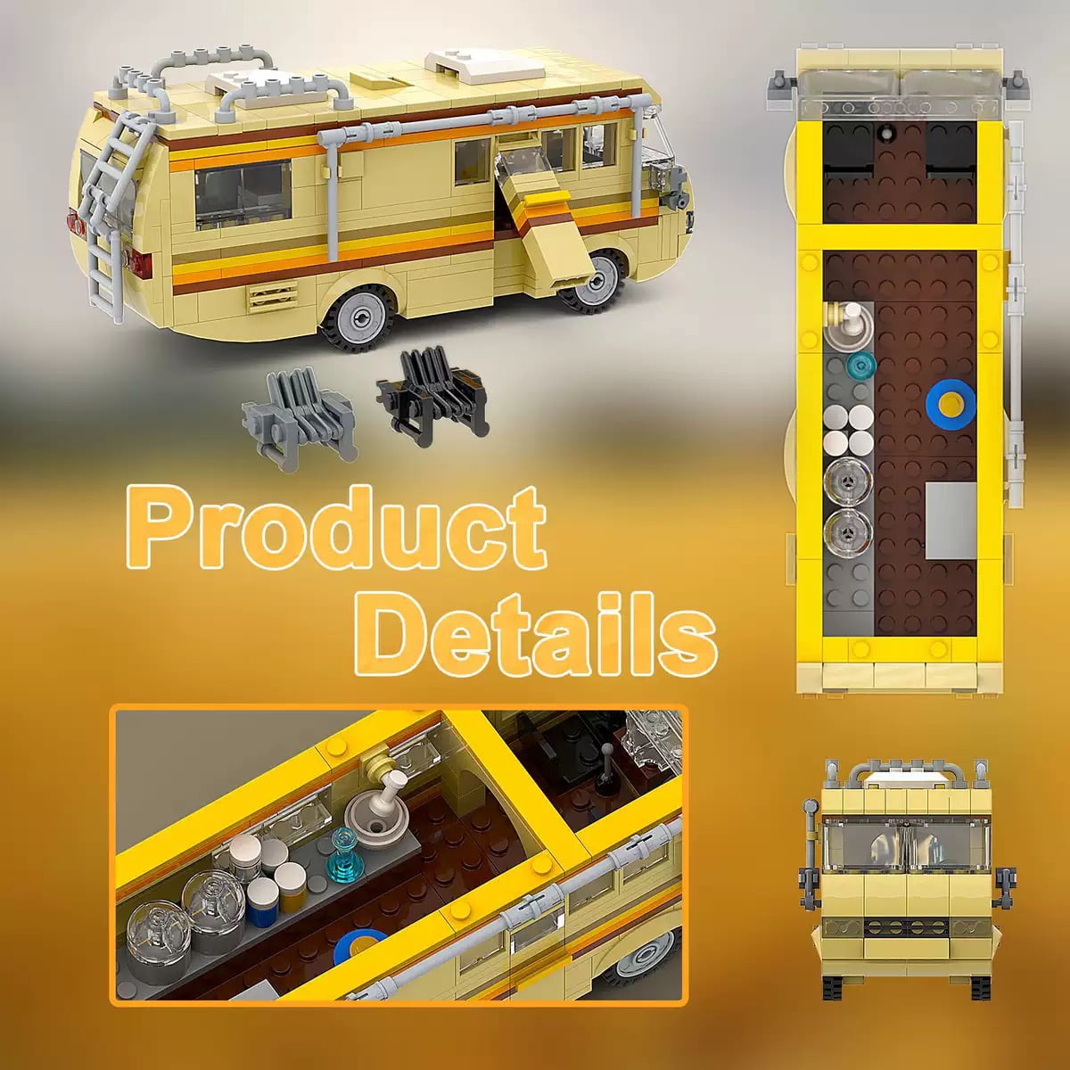 HI-REEKE Car Bus Building Block Set Creative Break Bad RV Car Building Kit Toy for Kid Adult Yellow