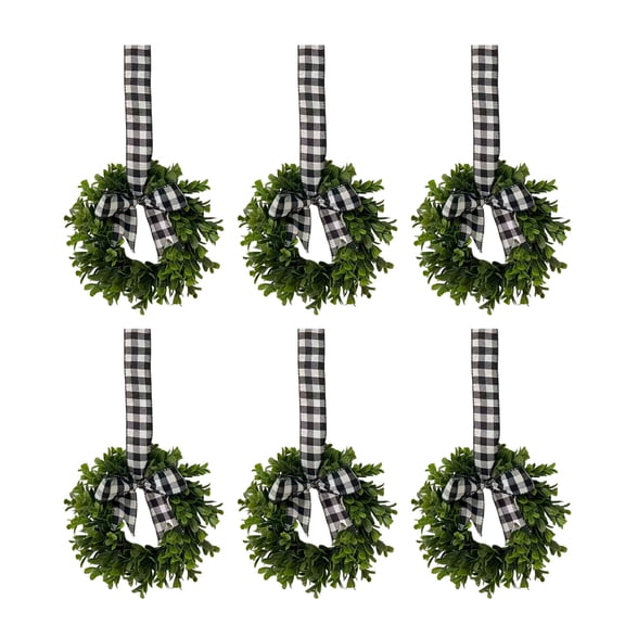 6pc 9-inch Mini Eucalyptus Wreath Front Door Small Wreath Green Artificial Wreath Summer Spring Farmhouse Porch Wall Window Green Decoration