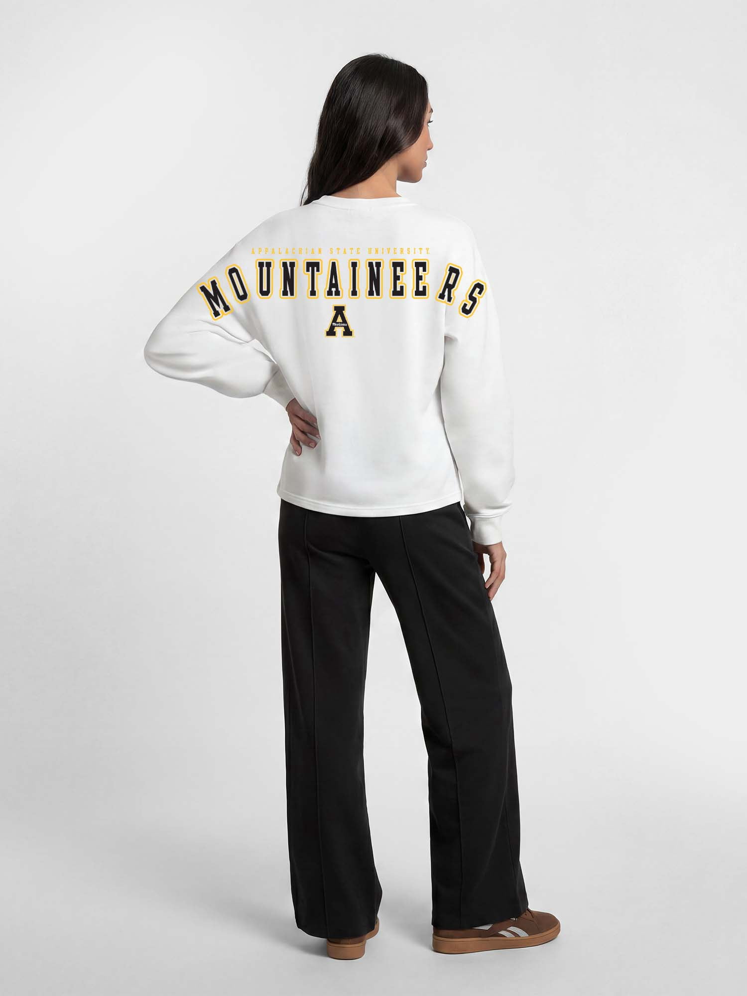 Appalachian State Mountaineers Reebok Womens White Heavyweight Cotton Long Sleeve Pullover