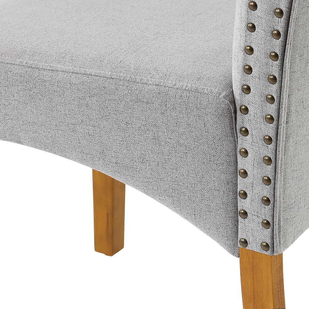 Kepooman 2 PCS Modern Fabric Dining Chairs with High Back & Wood Legs for Living Room, Gray