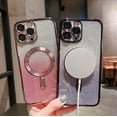 thumbnail image 4 of Compatible with iPhone 14 Pro Max Case,Luxury Magnetic Glitter Plating Bling Sparkle Shiny Bumper with Camera Protector Back Cover,Compatible with MagSafe for Women Girls-Purple, 4 of 6