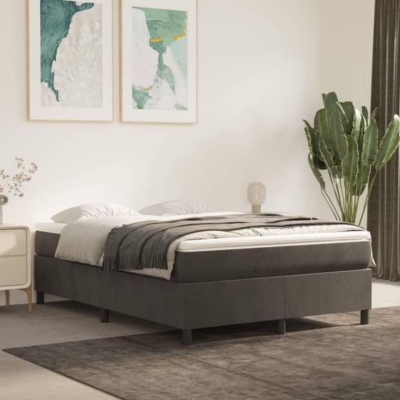 Bowery Hill Contemporary Engineered Wood Velvet Bed Frame in Dark Grey