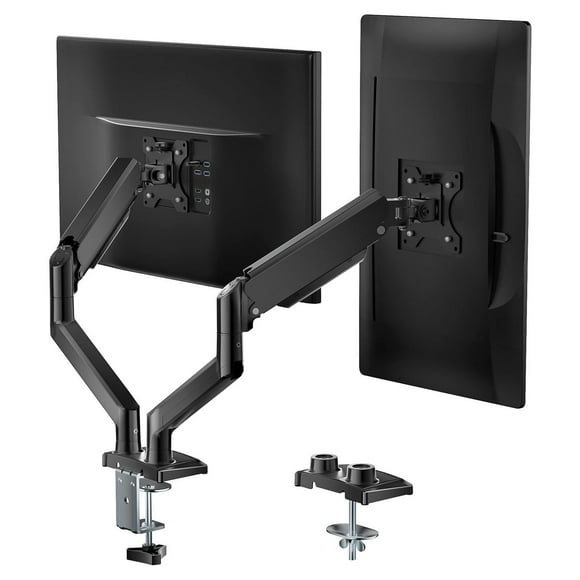 Soporte Doble Monitor WALI Negro con Brazo de Resorte de Gas Ajustable para Monitores de hasta 32 Pu