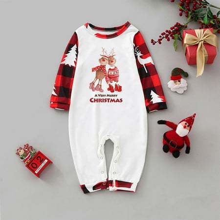 

Matching Christmas Family Pajamas Sets Xmas Elk Reindeer Print Pjs Plaid Long Sleeve Tops and Pants Holiday Sleepwear