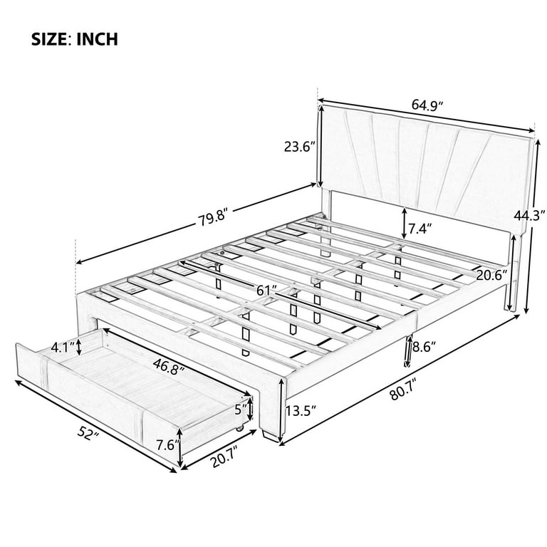 Dropship Vera Queen Size Ivory Velvet Upholstered Platform Bed With  Patented 4 Drawers Storage, Square Stitched Button Tufted Headboard, Wooden  Slat Mattress Support No Box Spring Required to Sell Online at a