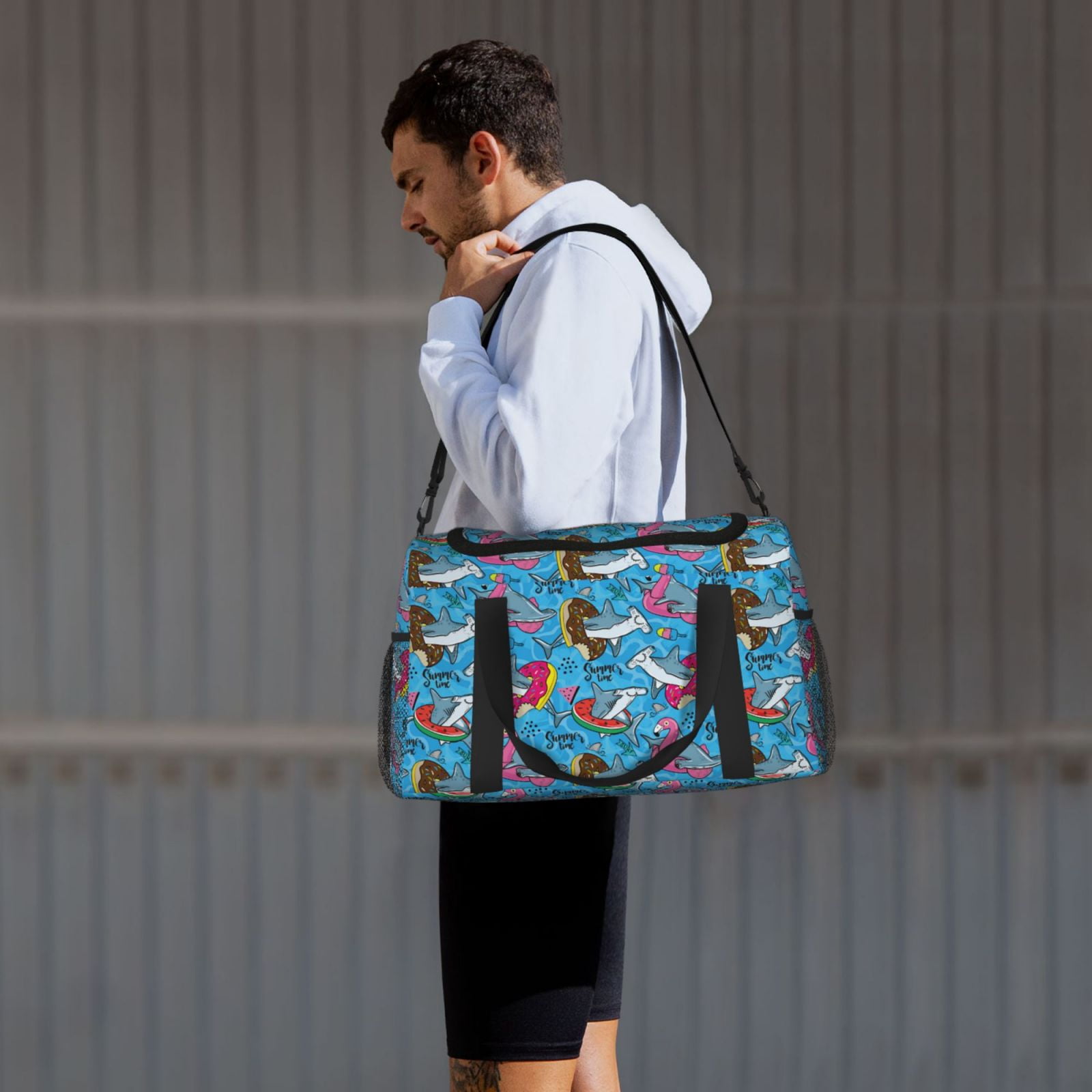 Fuzoiu Sharks Summer Print Travel Duffle Bag,Carry On Tote Bags,Duffel Bag,Sport Gym Bag, Hospital Bag for Labor and Delivery, Overnight Bag,Luggage Bag