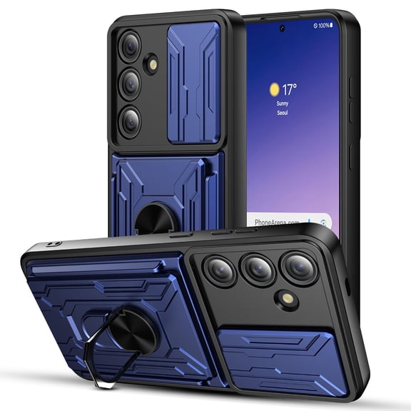 Innens Case with 2Pcs Screen Protector for Samsung Galaxy S24 Ultra/S24 Plus/S24 Card Slot Wallet Finger Ring Holder Cover, Blue