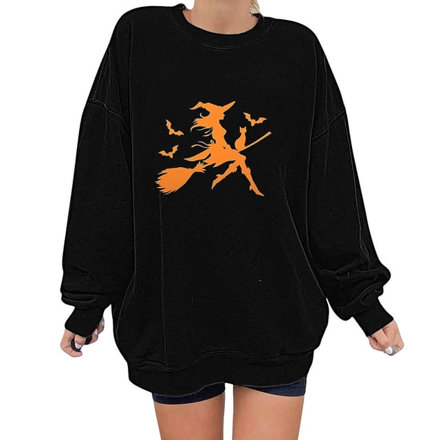 Amzcrzy Sweat-Shirt pour Femmes Mode Automne Hiver Lunettes Halloween Fille Imprimé Décontracté Sport Col Rond Survêtements Manches Longues Chandails en Molleton Halloween pour Femmes Chemises Manches Longues pour Femmes TG